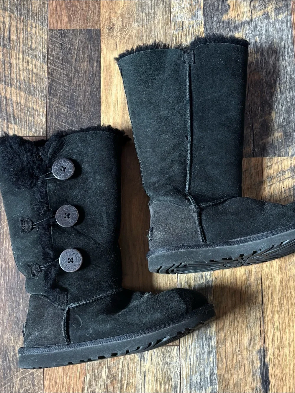 UGG Black Button-Front Shearling Mid-Calf Boots
